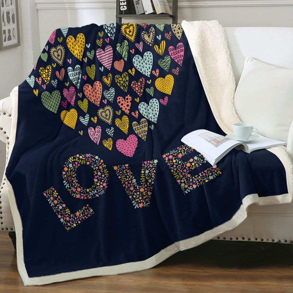 Couples Lightweight Blankets Floral Love and Multi Colored Heart of Hearts