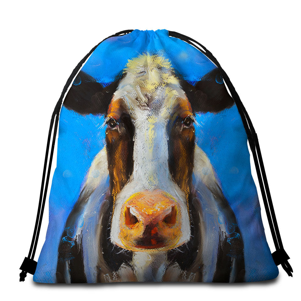 Cow Beach Towel Bags Art Painting Black and White Cow