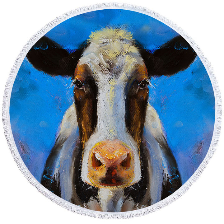Cow Circle Beach Towel Art Painting Black and White Cow