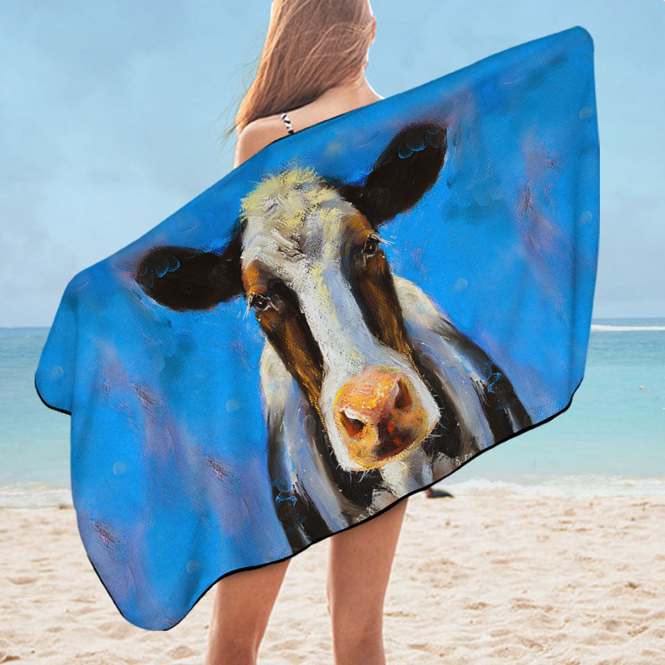 Cow Lightweight Beach Towel Art Painting Black and White Cow