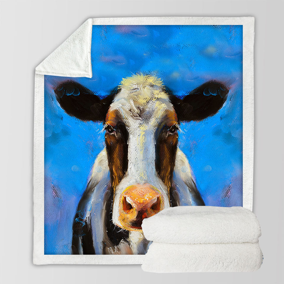 Cow Sherpa Blanket Art Painting Black and White Cow