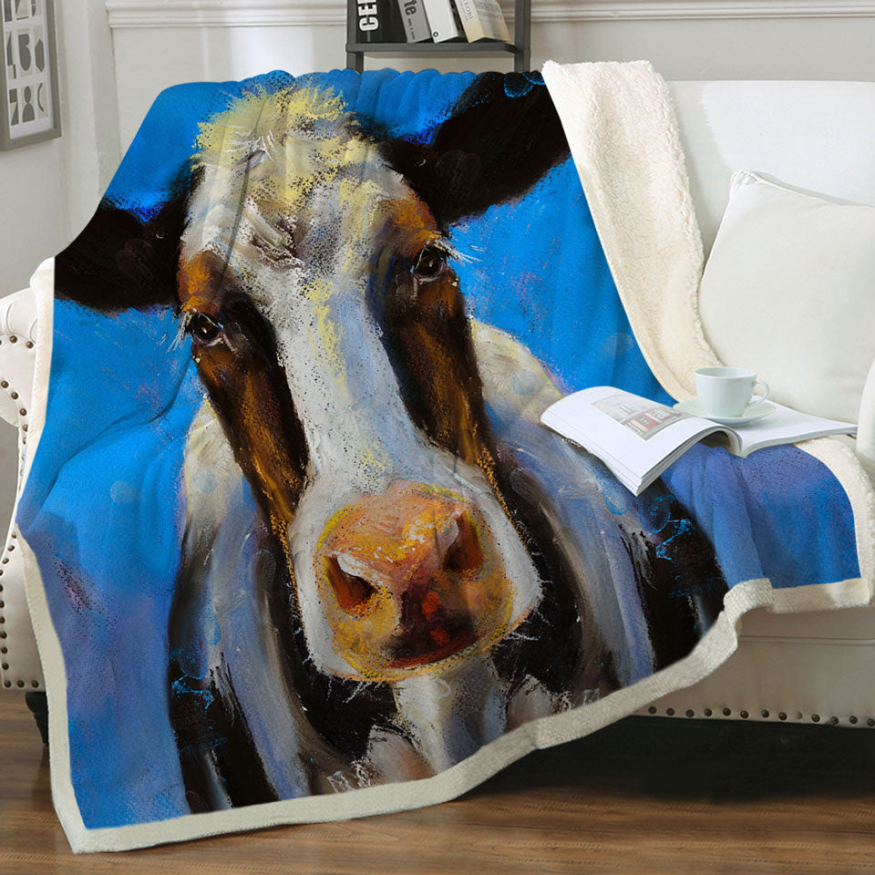 Cow Throw Blanket Art Painting Black and White Cow