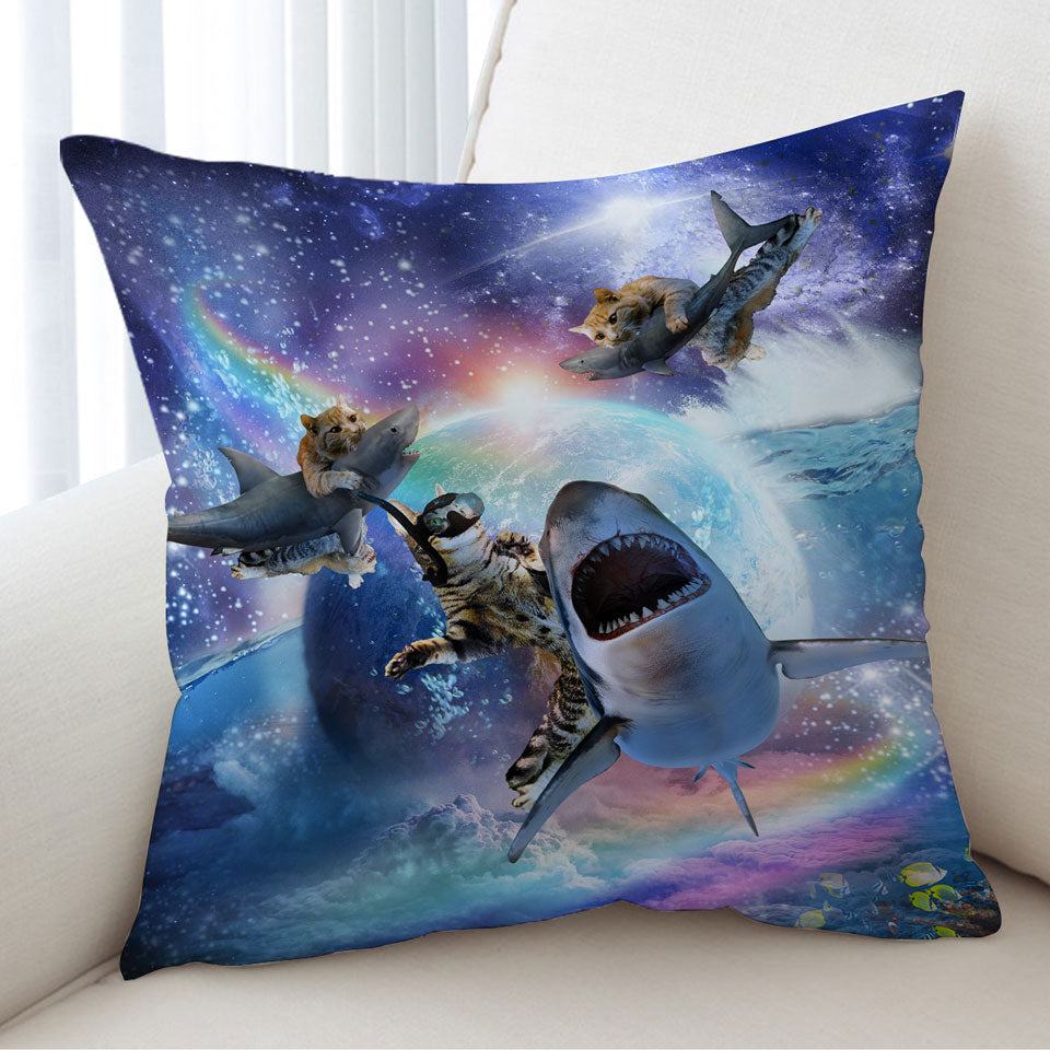 Crazy Cool Space Cats and Sharks Cushion Covers