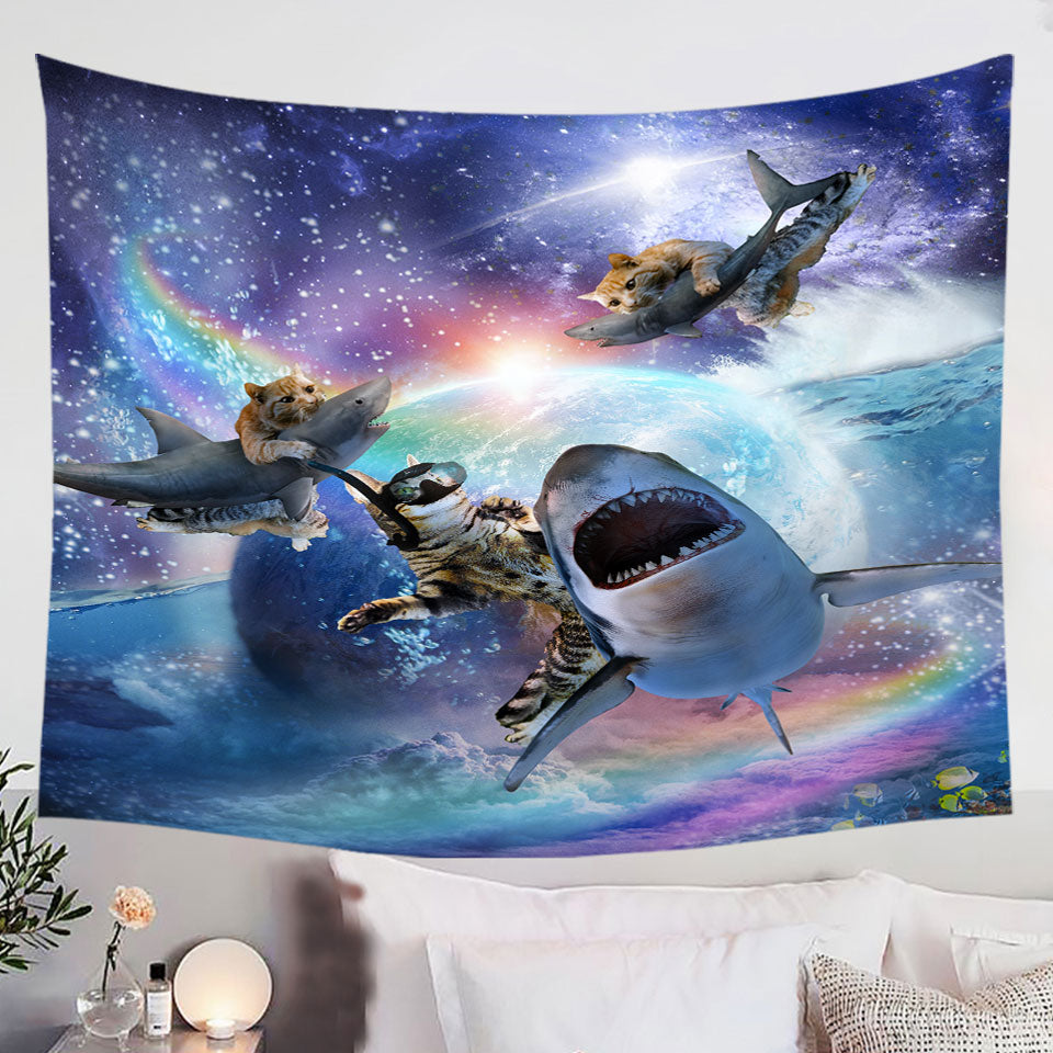 Crazy-Cool-Space-Cats-and-Sharks-Tapestry-Wall-Decor