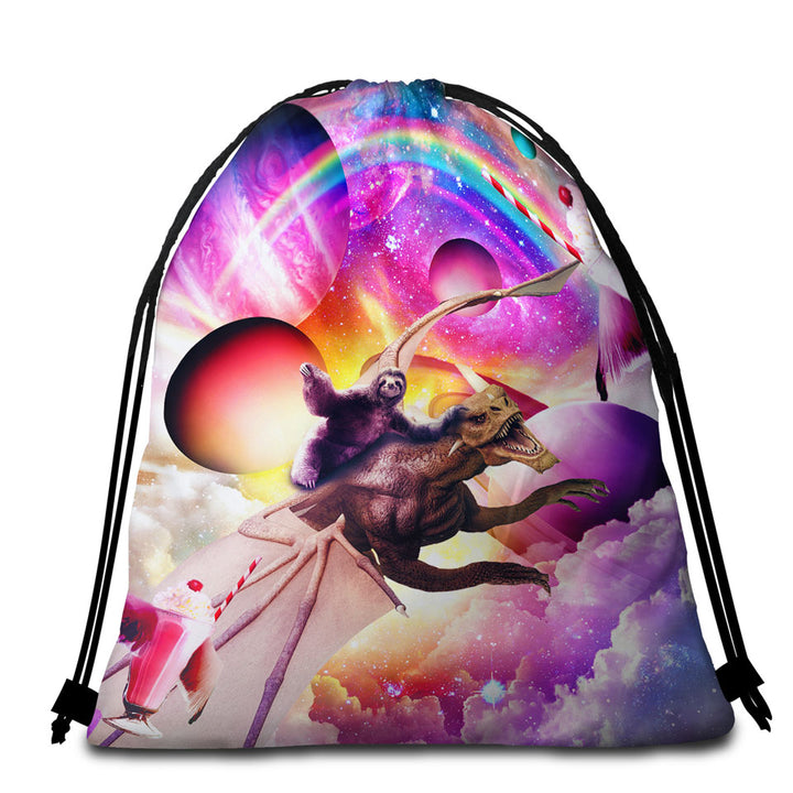 Crazy Cool Space Sloth Riding Dragon Beach Bags and Towels