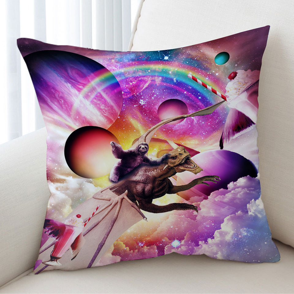 Crazy Cool Space Sloth Riding Dragon Cushion