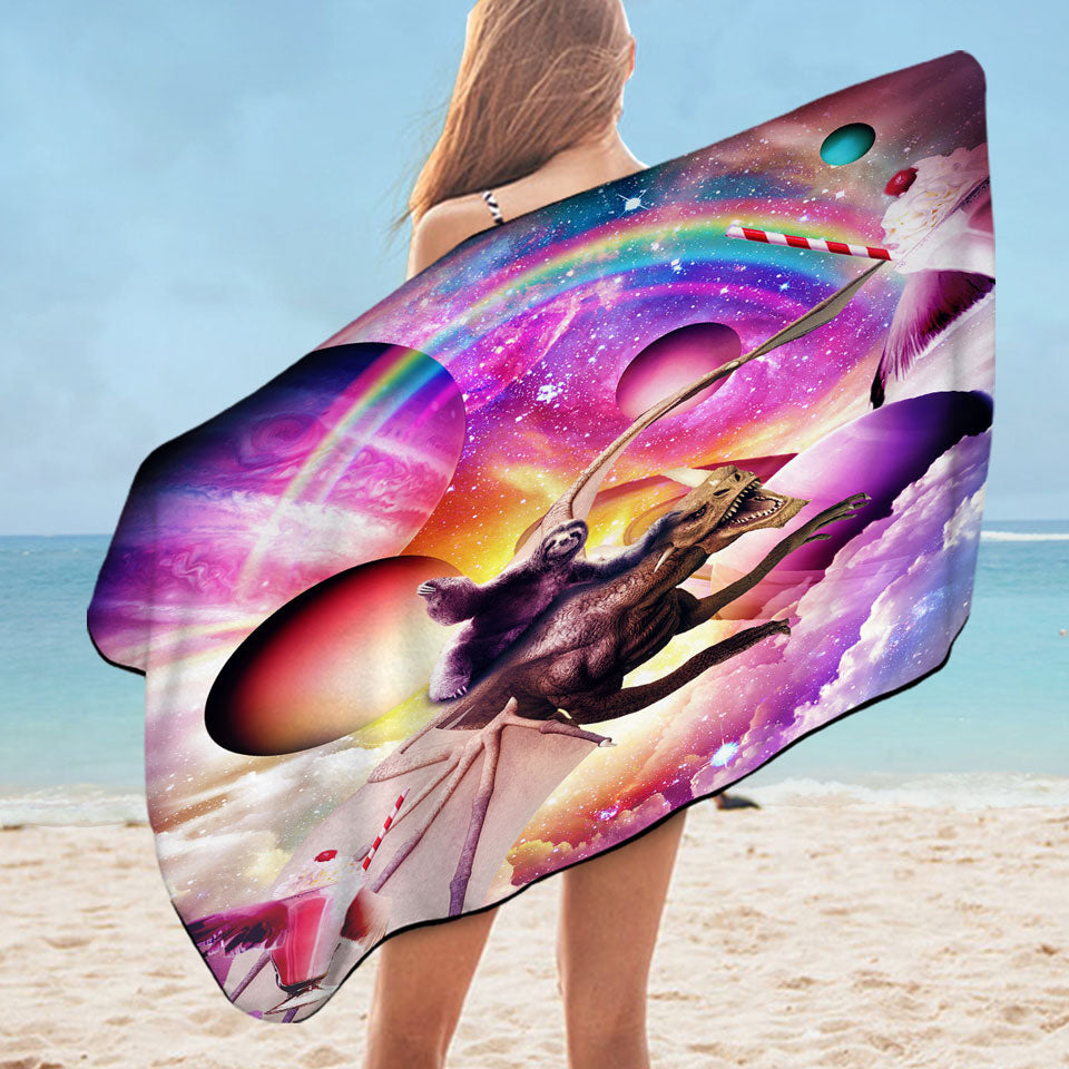 Crazy Cool Space Sloth Riding Dragon Pool Towels