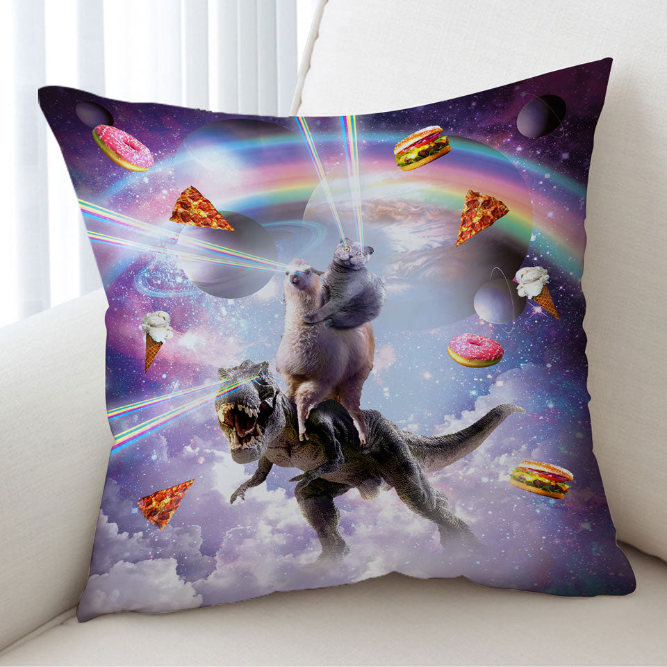 Crazy Cushion Coverts Space Art Funny Cat on a Llama on a Dinosaur