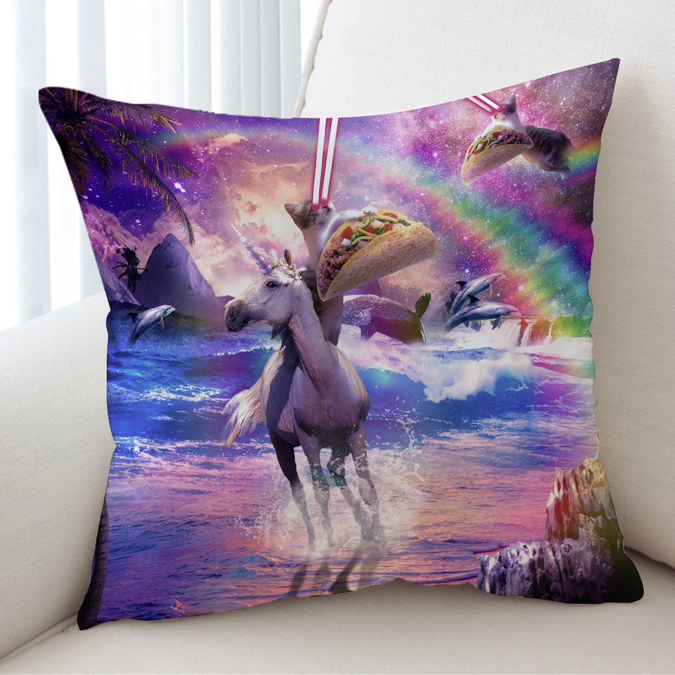 Crazy Funny Art Laser Space Cat on Unicorn Cushion Covers