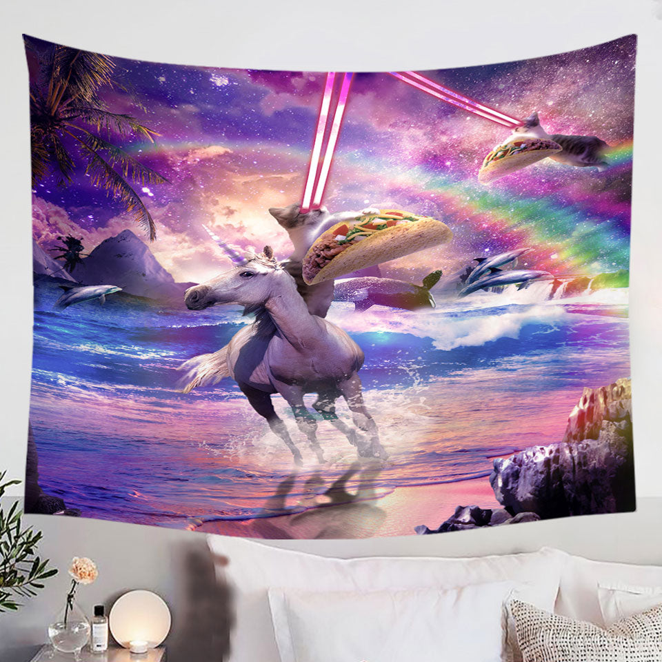 Crazy-Funny-Art-Laser-Space-Cat-on-Unicorn-Tapestry
