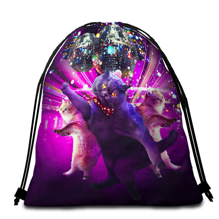 Crazy Funny Cats Beach Towel Bags Cool Disco Cat Rave