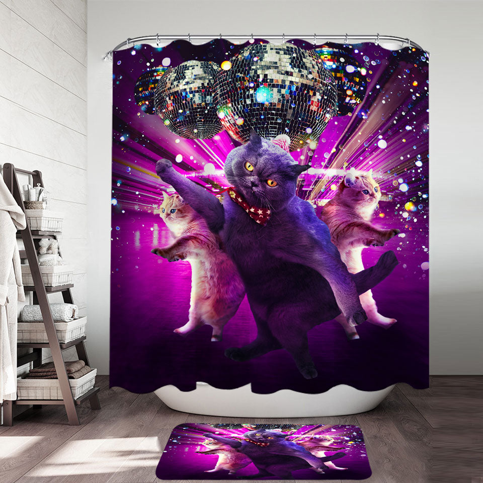 Crazy Funny Cats Shower Curtains Cool Disco Cat Rave