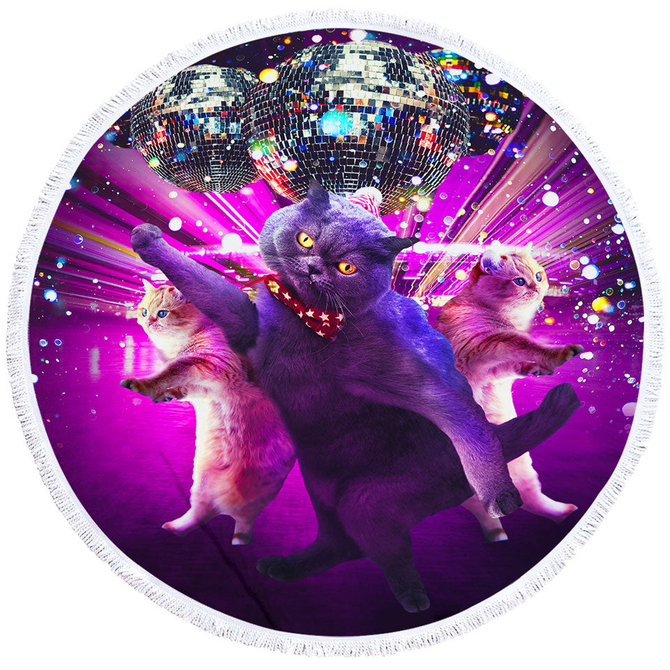 Crazy Funny Cats Unique Beach Towels Cool Disco Cat Rave