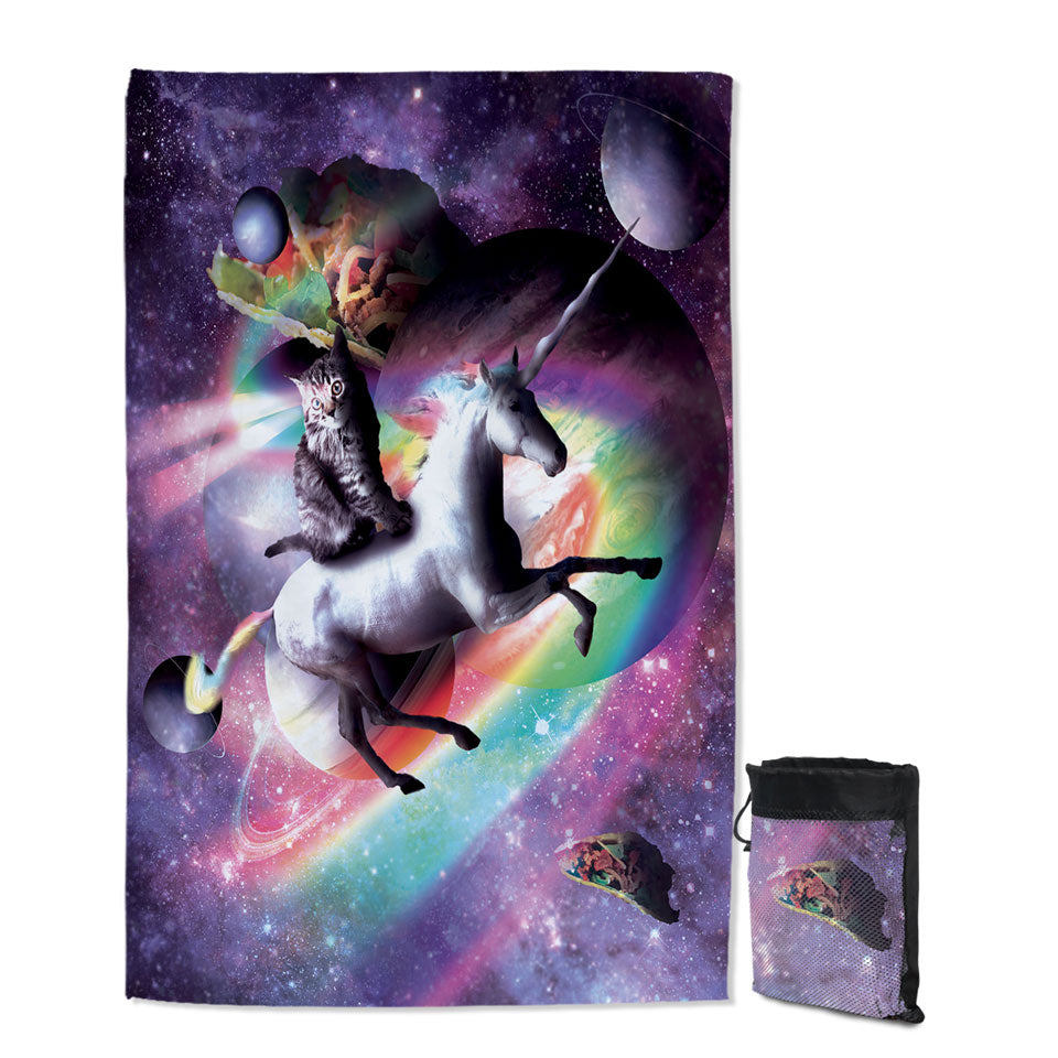 Crazy Funny Space Cat Riding Unicorn Microfiber Towels For Travel