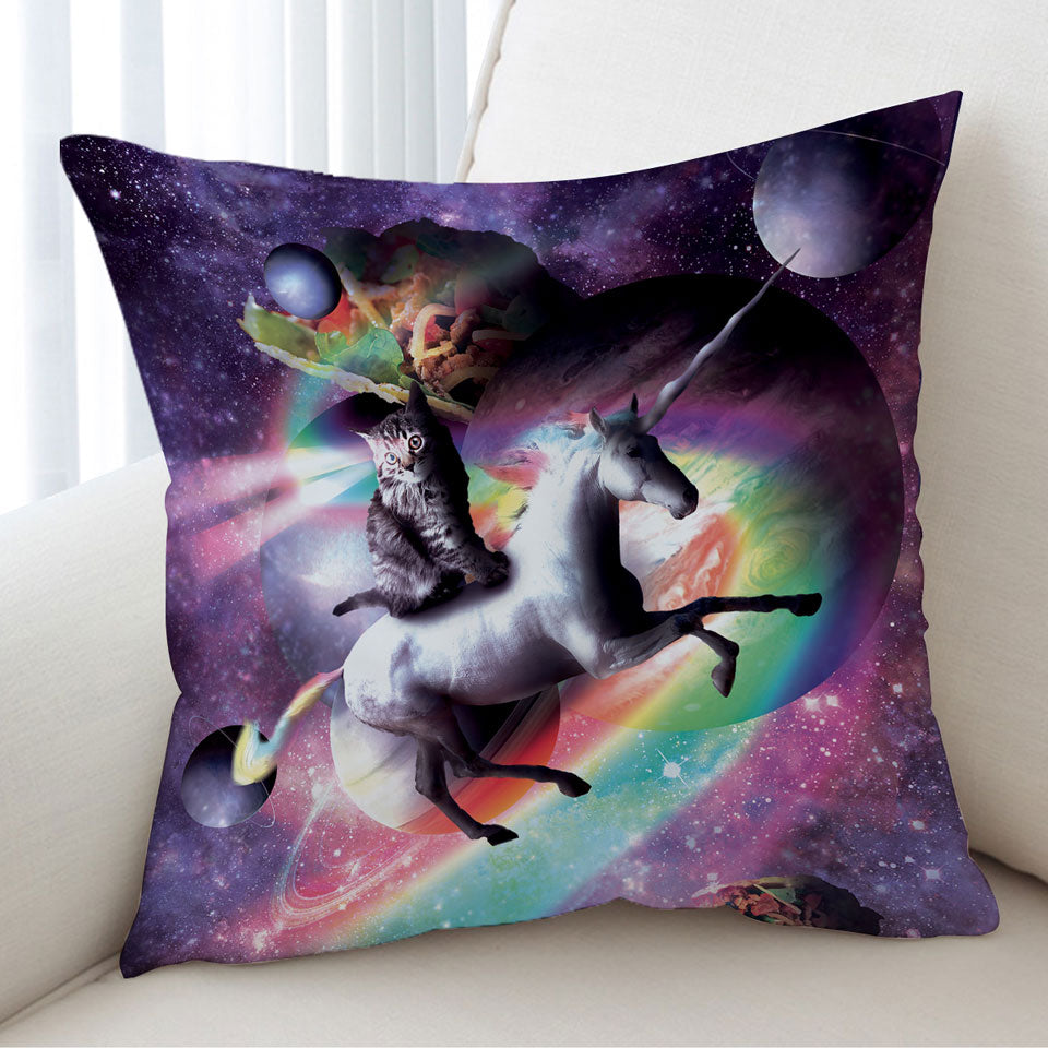 Crazy Funny Space Cat Riding Unicorn with Cushion