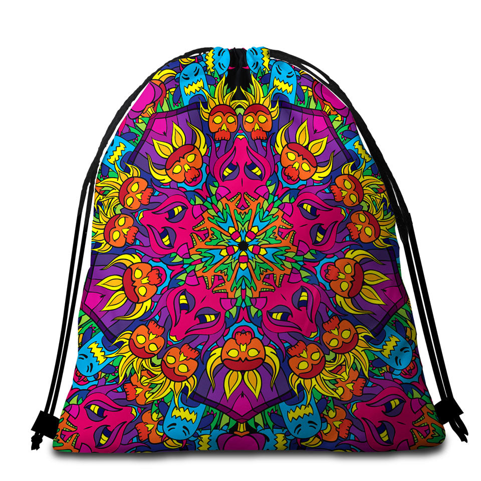 Crazy Purplish Demons Mandala Beach Bags and Towels