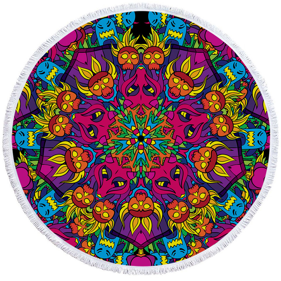 Crazy Purplish Demons Mandala Circle Beach Towel
