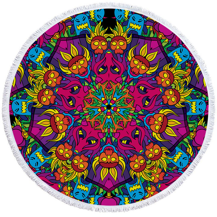 Crazy Purplish Demons Mandala Circle Beach Towel