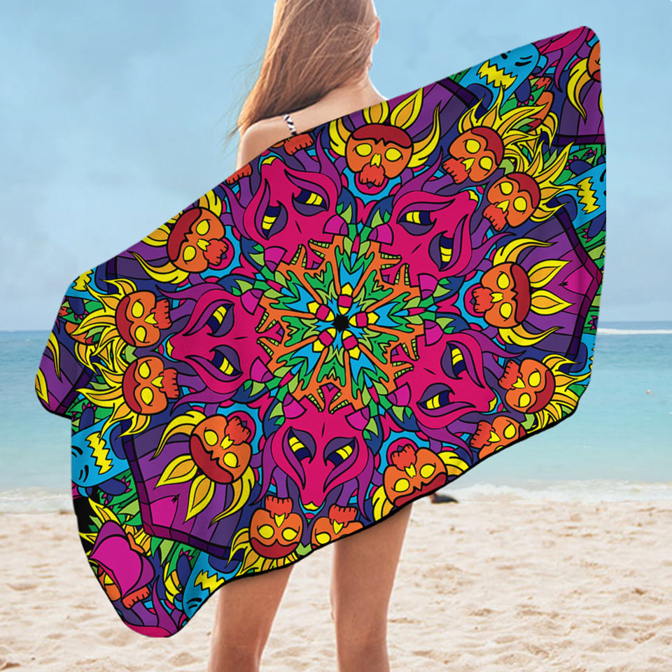 Crazy Purplish Demons Mandala Microfiber Beach Towel