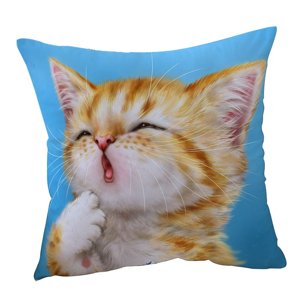 Cushion Cover Funny Cat Art Paintings Yawning Ginger Kitten