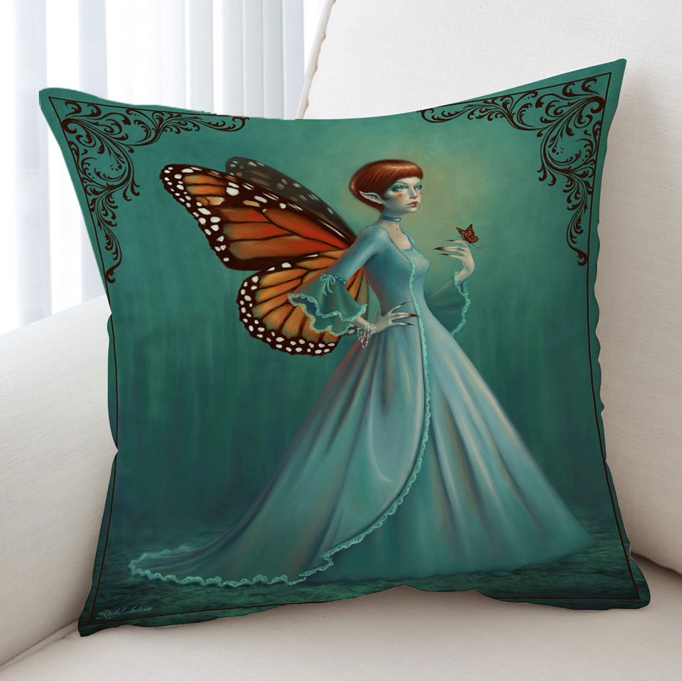 Cushion Cover with Butterfly Elf Woman Cool Fantasy Monarch