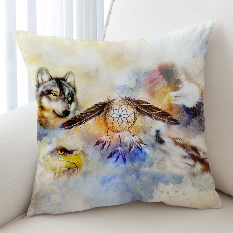 Cushion Cover with North American Wildlife and Dream Catcher