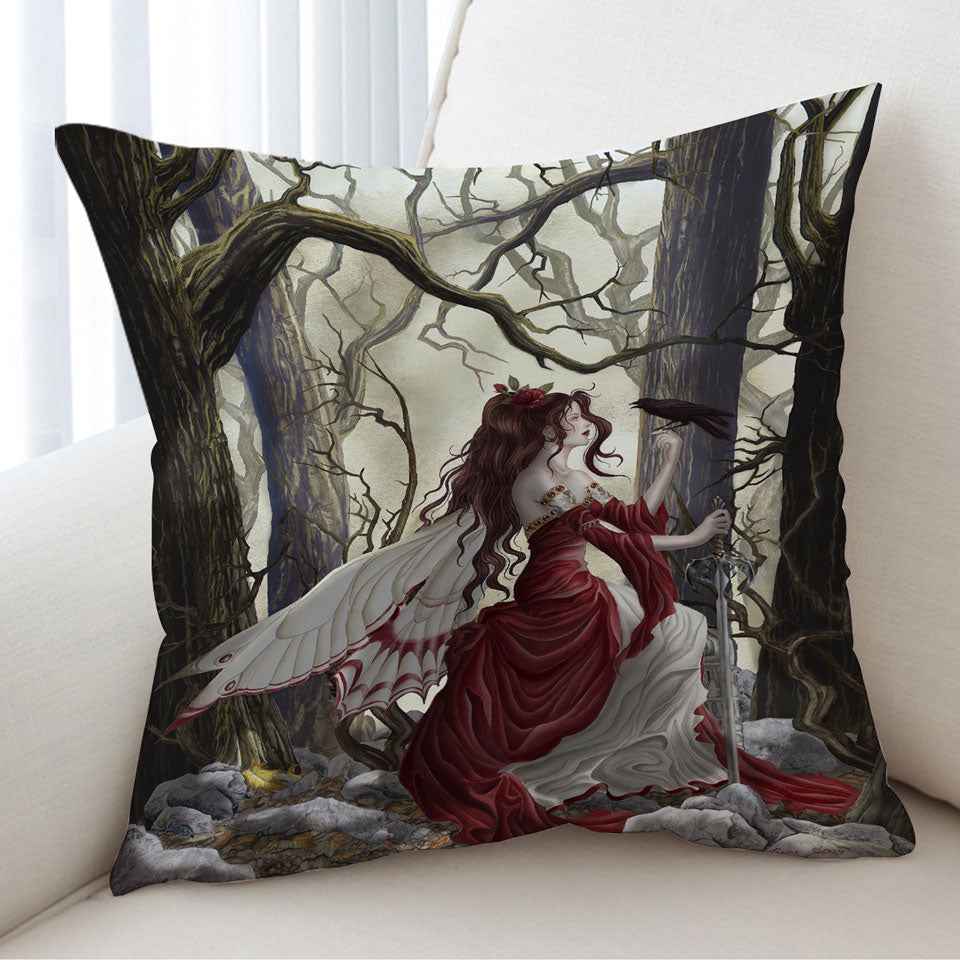 Cushion Covers for Sale Fantasy Art the Red Fairy and Her Crow