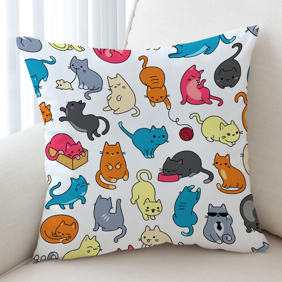Cushion Covers of Multi Colored Cats Drawings