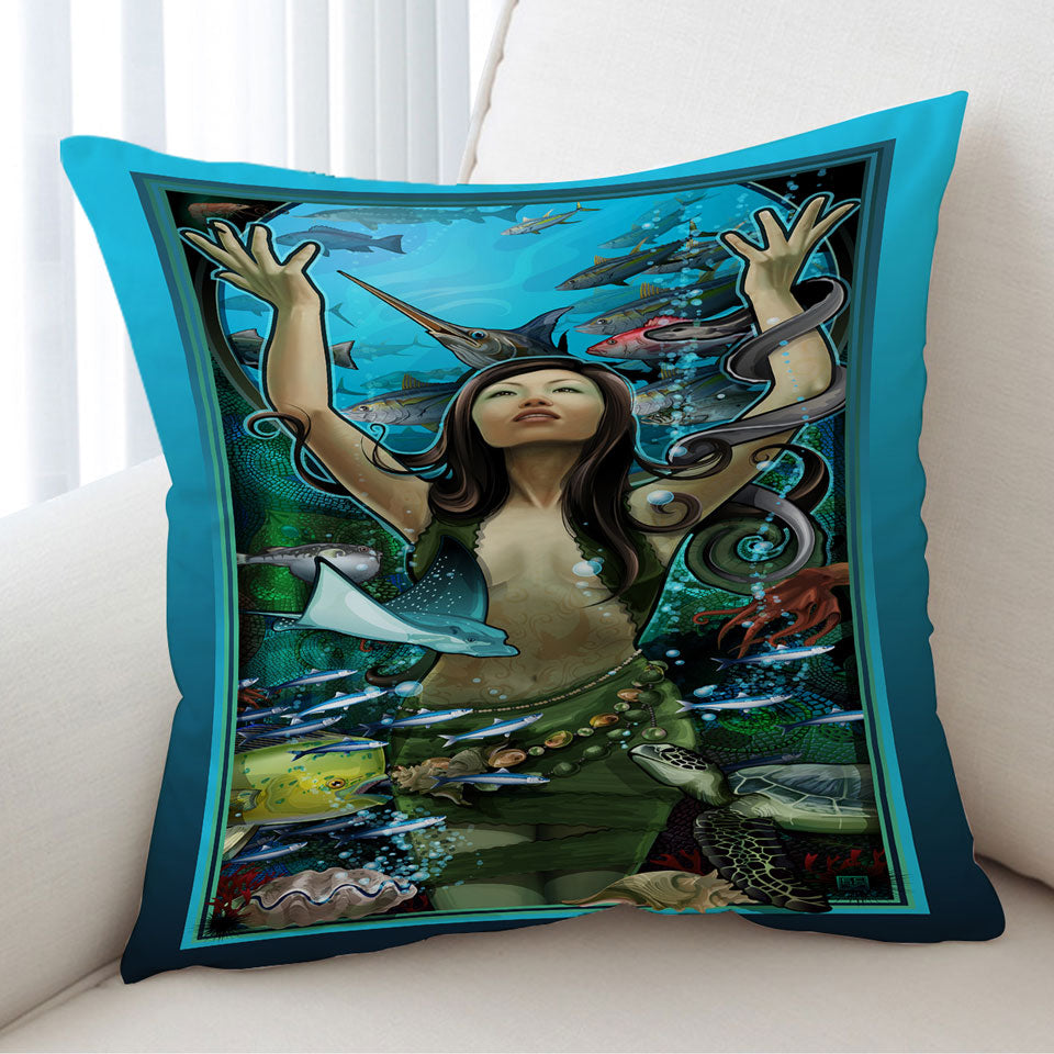 Cushion Covers of Underwater Beautiful Woman the Goddess of Marine Life