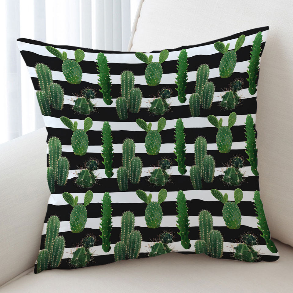 Cushion Covers with Cactus over Black and White Stripes
