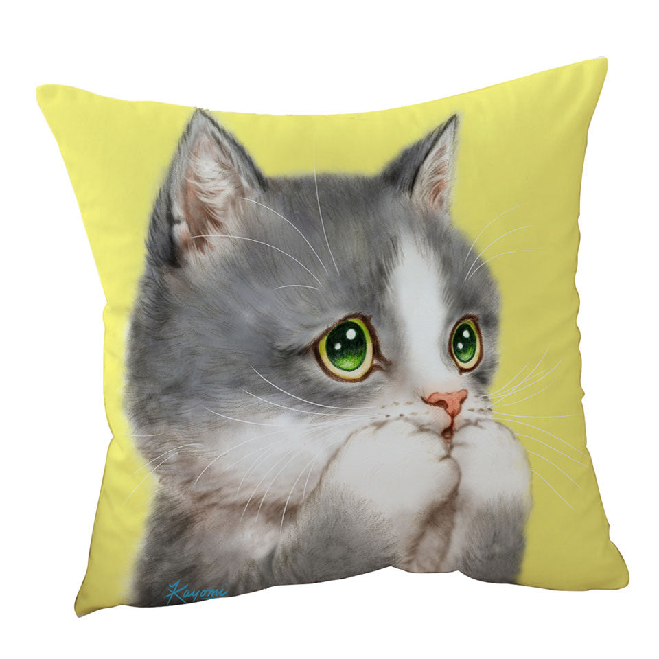 Cushion Covers with Cat Prints Adorable Grey Kitten over Yellow