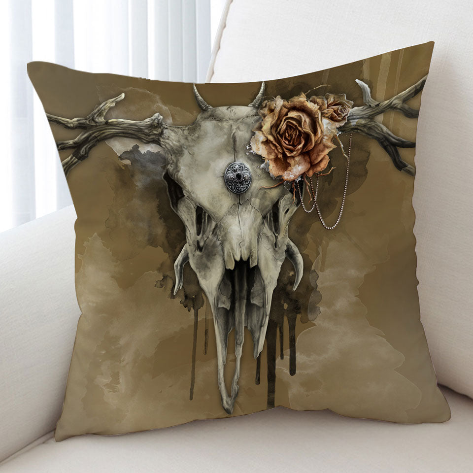 Cushion Covers with Dark Artwork All Shall Fade Rosy Deer Skull Cushion