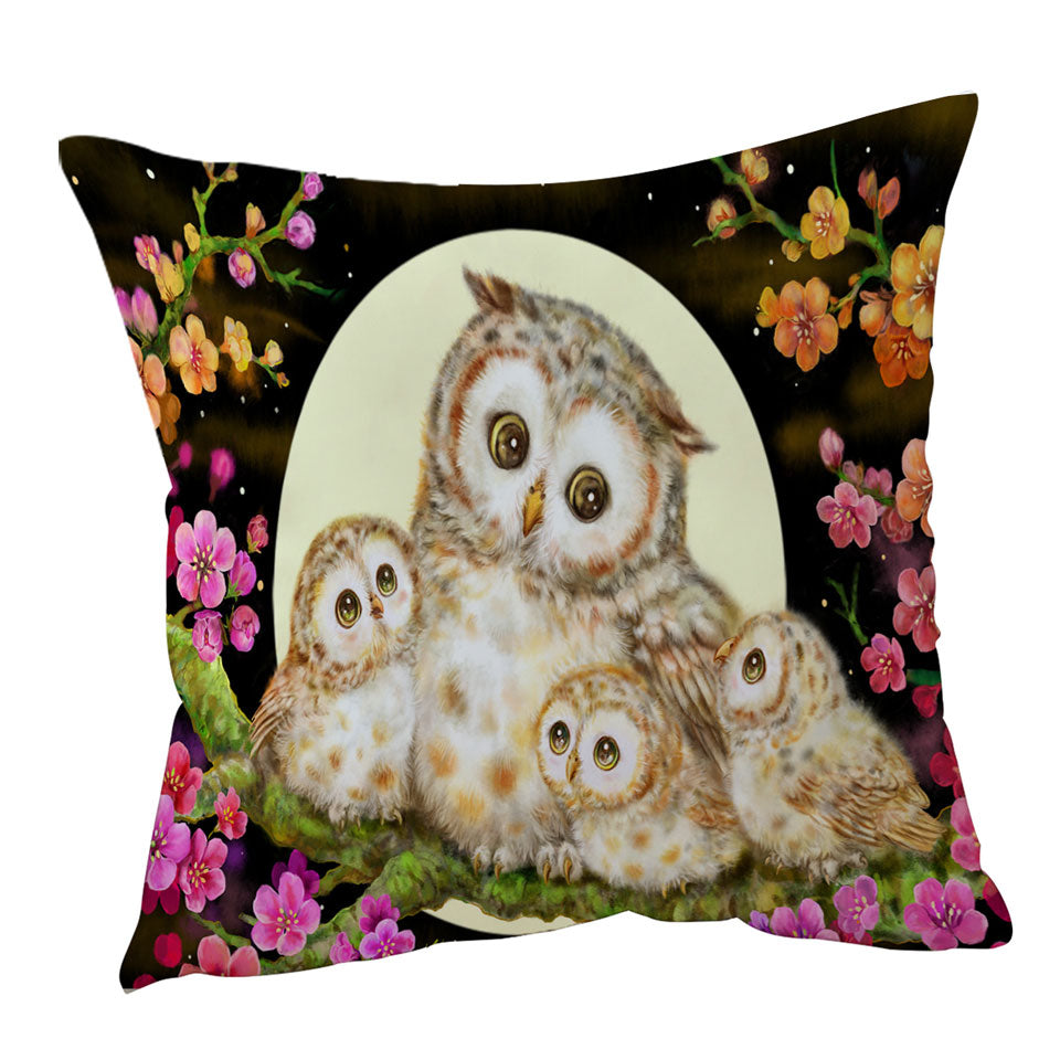 Cushion Covers with Flowers and Moonlight Lullaby Cute Owl Family