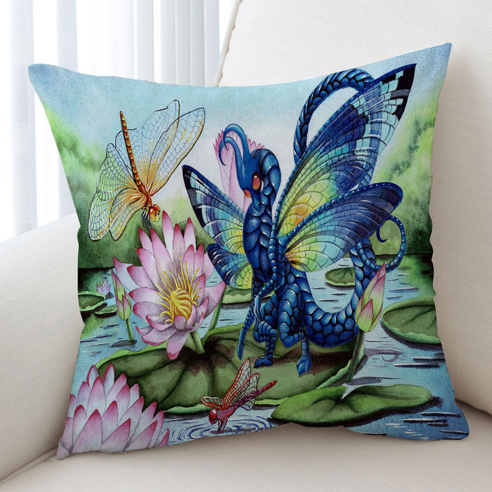 Cushion Covers with Giant Water Lilies Dragonflies and Dragon