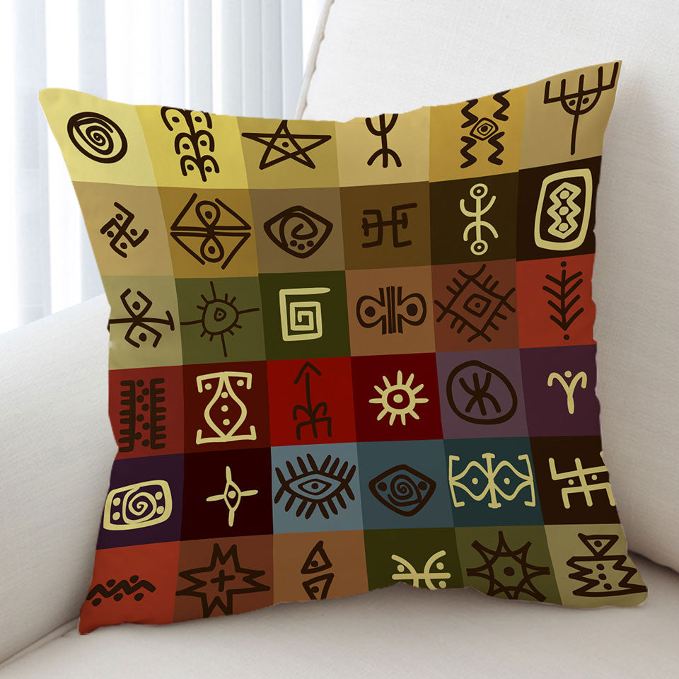 Cushion Covers with Multi Colored Panels Cool Ancient Symbols