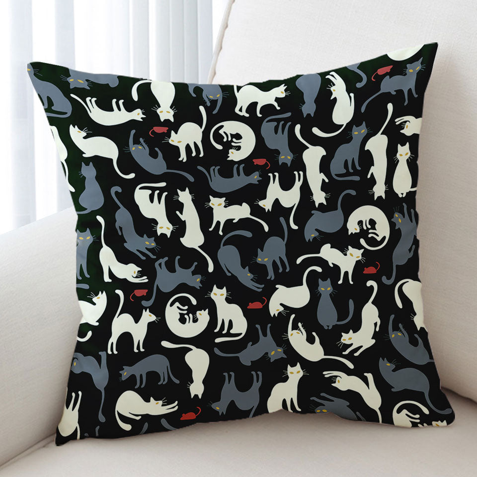 Cushion Covers with Red Mice and White Grey Cats