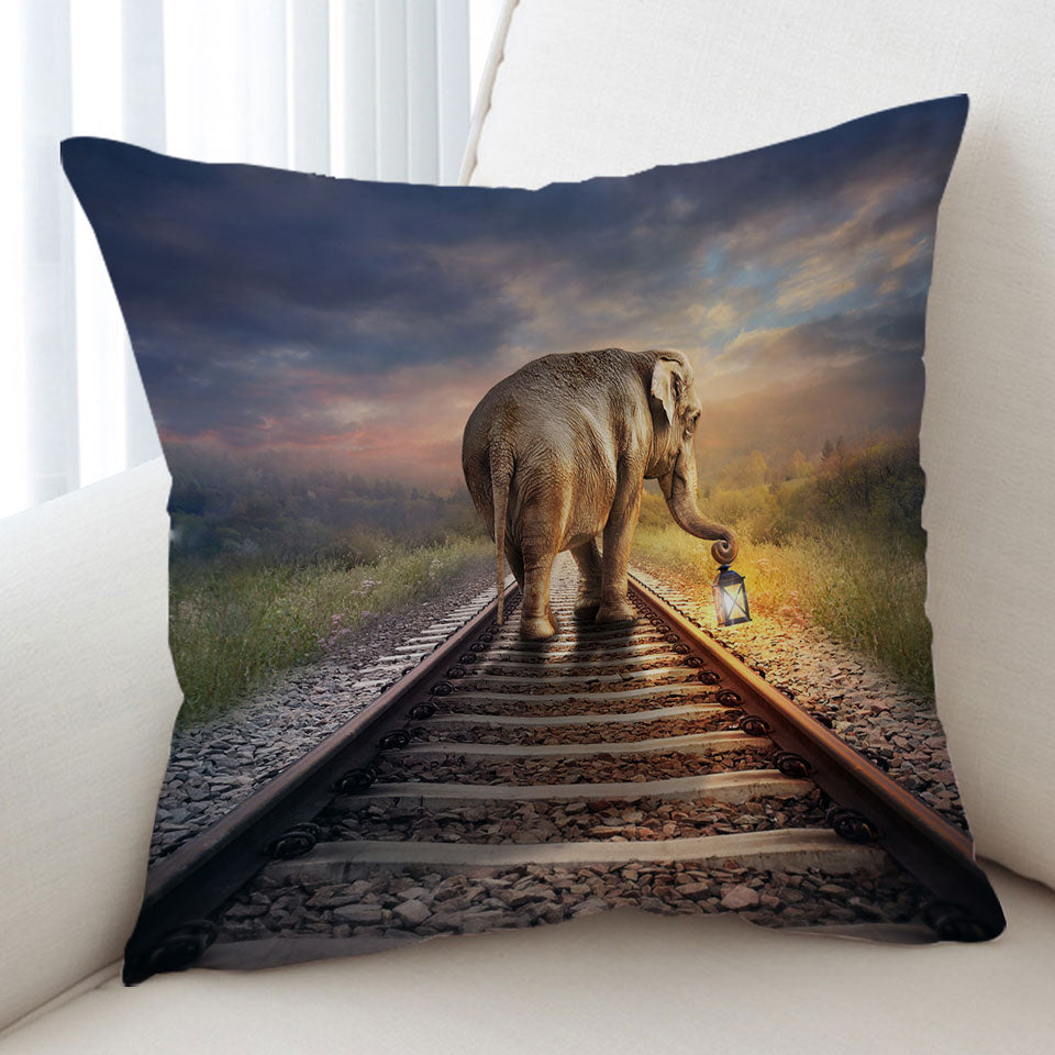 Cushion with Elephant Walks on the Track