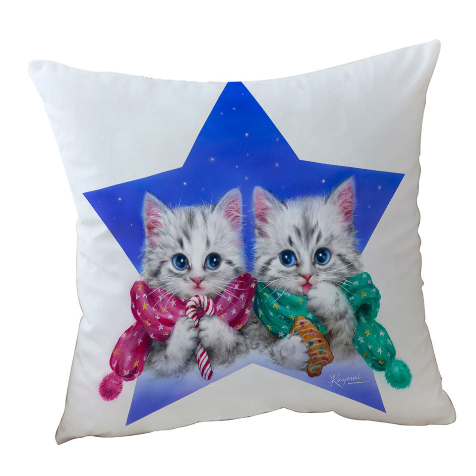 Cushions Christmas Star with Two Cute Grey Kittens