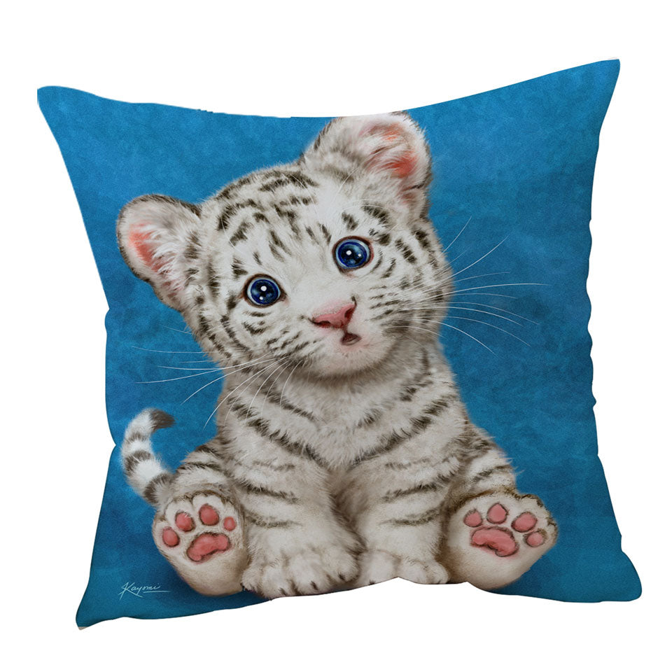 Cushions and Throw Pillows for Kids Design Baby Blue Eyes White Tiger Cub