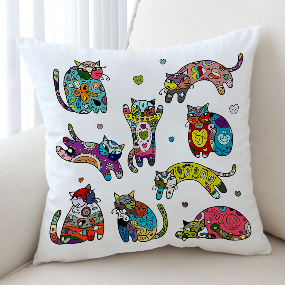 Cushions with Multi Colored Oriental Patterns Cats