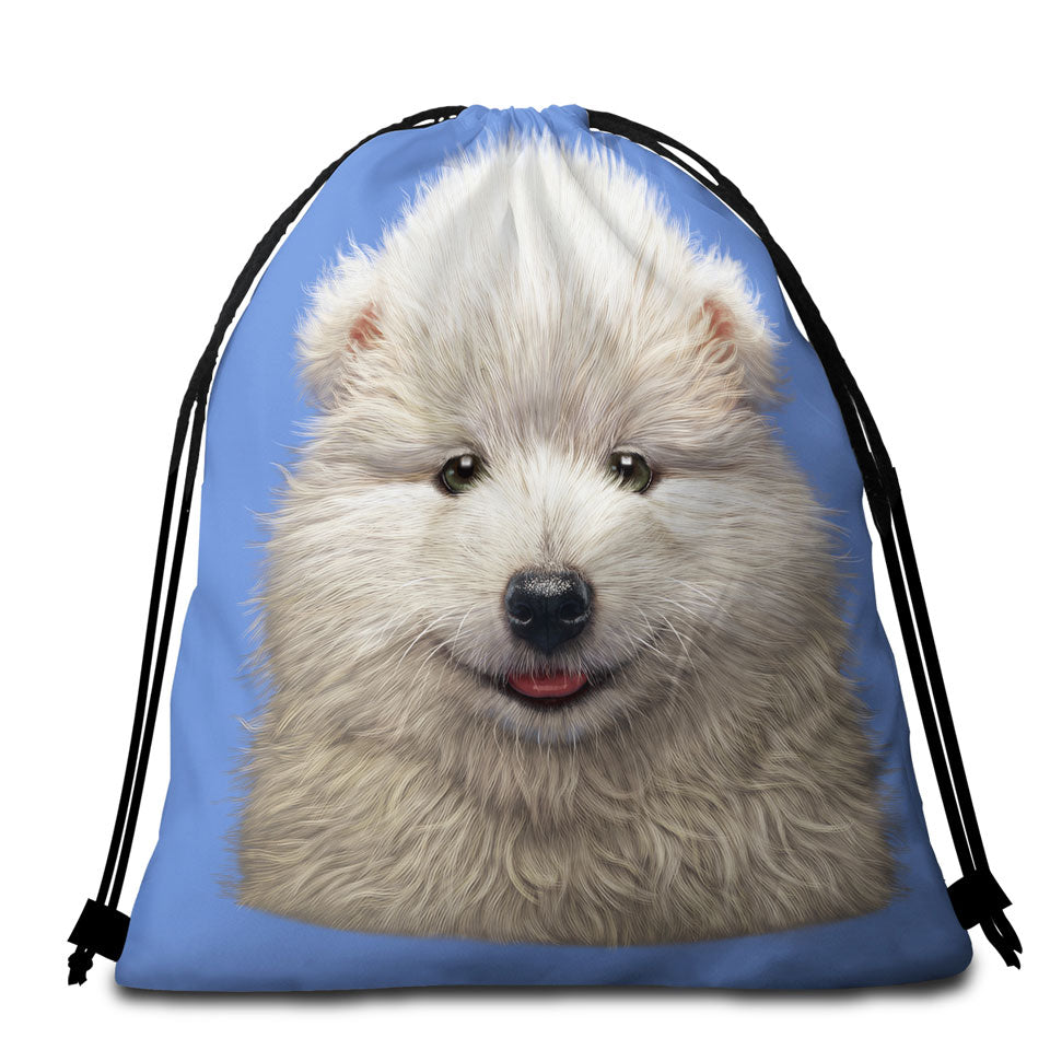 Cute Animal Art Adorable Samoyed Dog Puppy Beach Bags and Towels