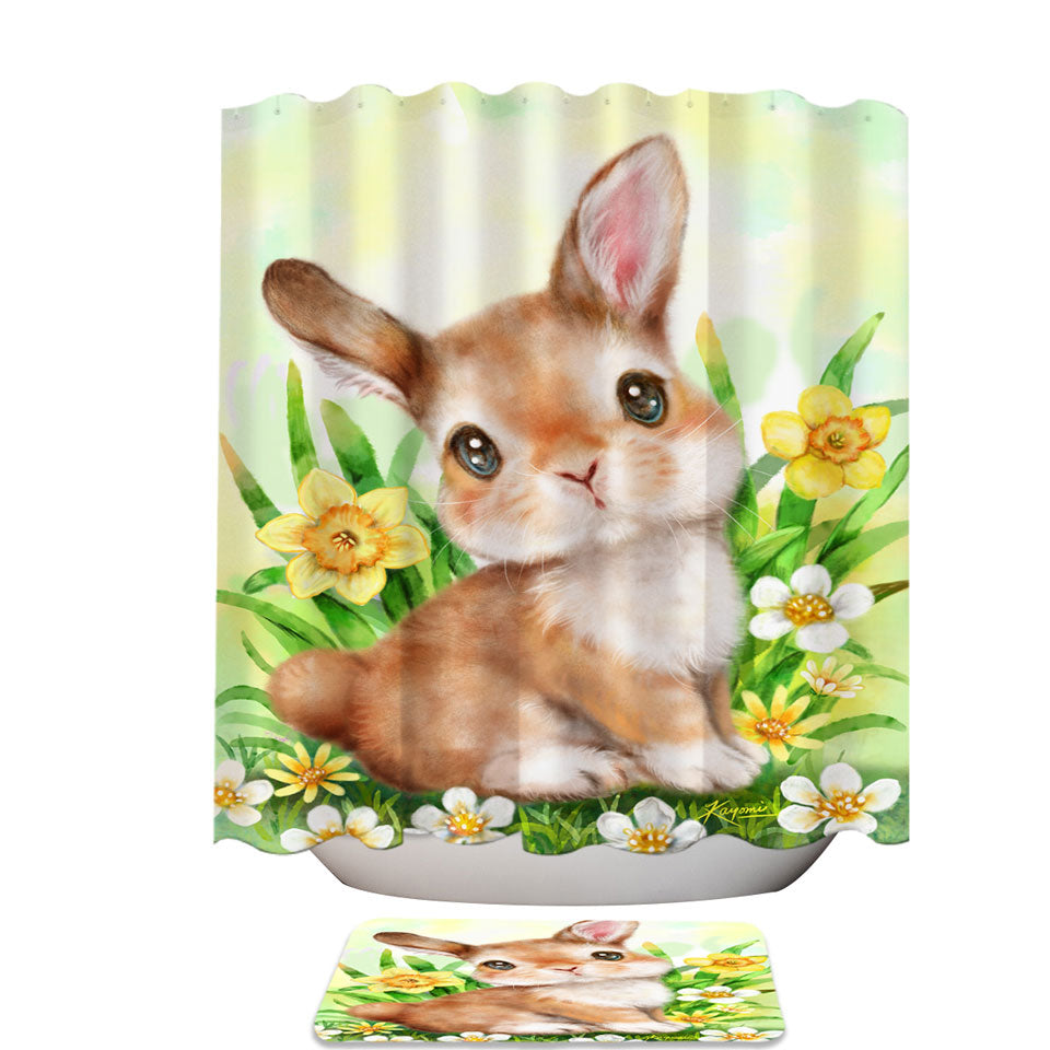 Cute Animal Art Bunny Shower Curtain in the Flower Garden