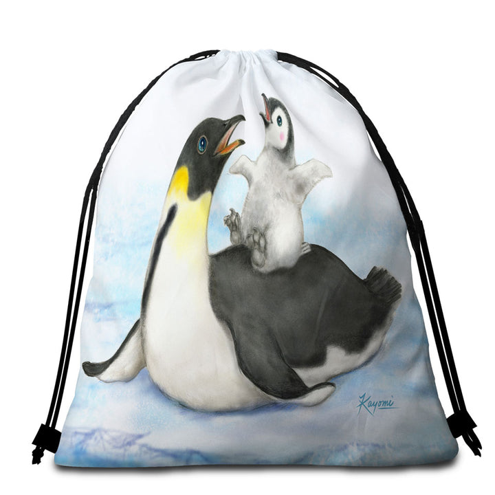 Cute Animal Art Drawings Penguins Beach Towel Bags