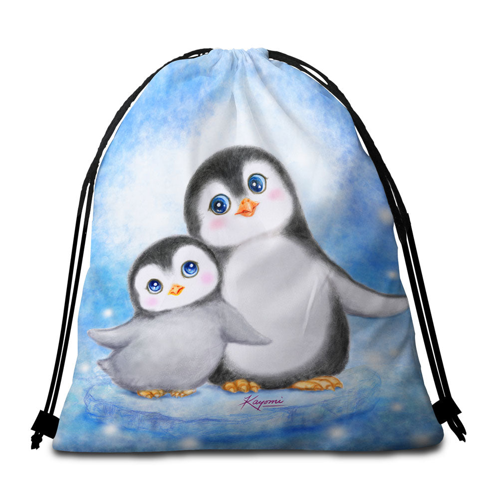 Cute Animal Art Drawings Penguins Beach Towel Bags