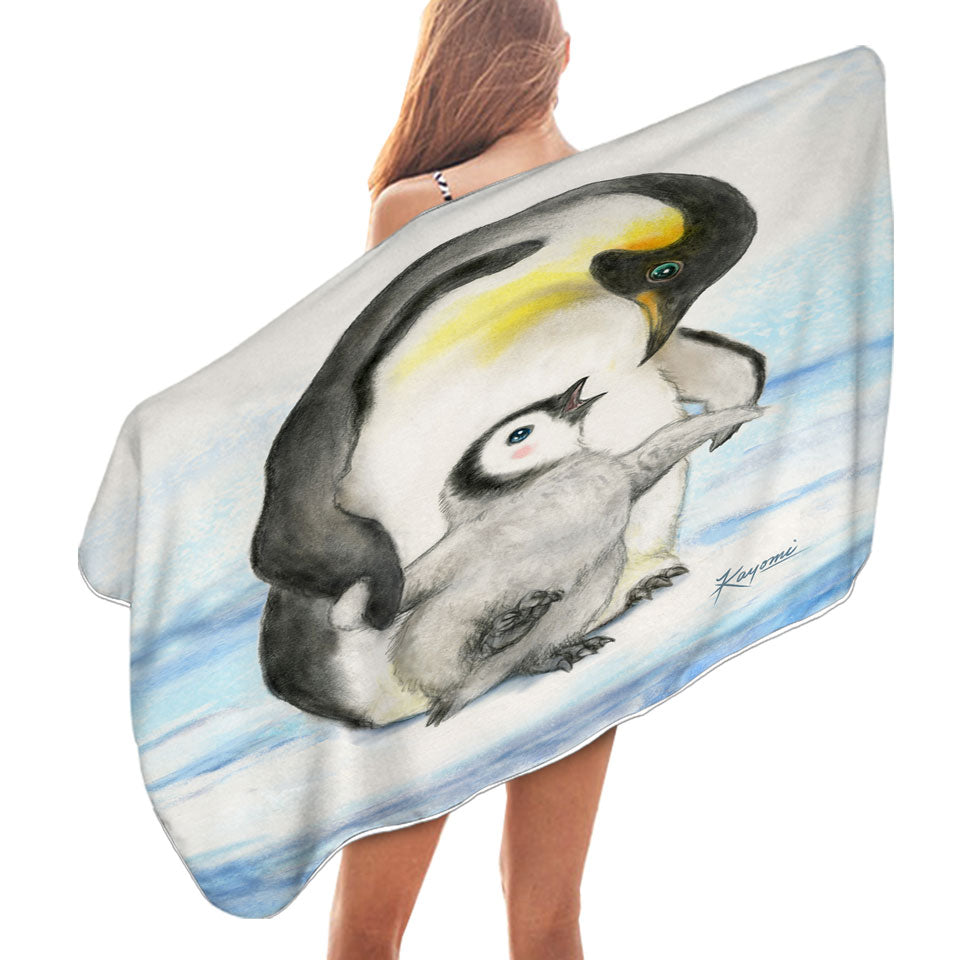 Cute Animal Art Drawings Penguins Best Beach Towels Holding Hands