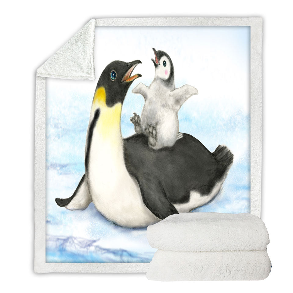 Cute Animal Art Drawings Penguins Childrens Throws