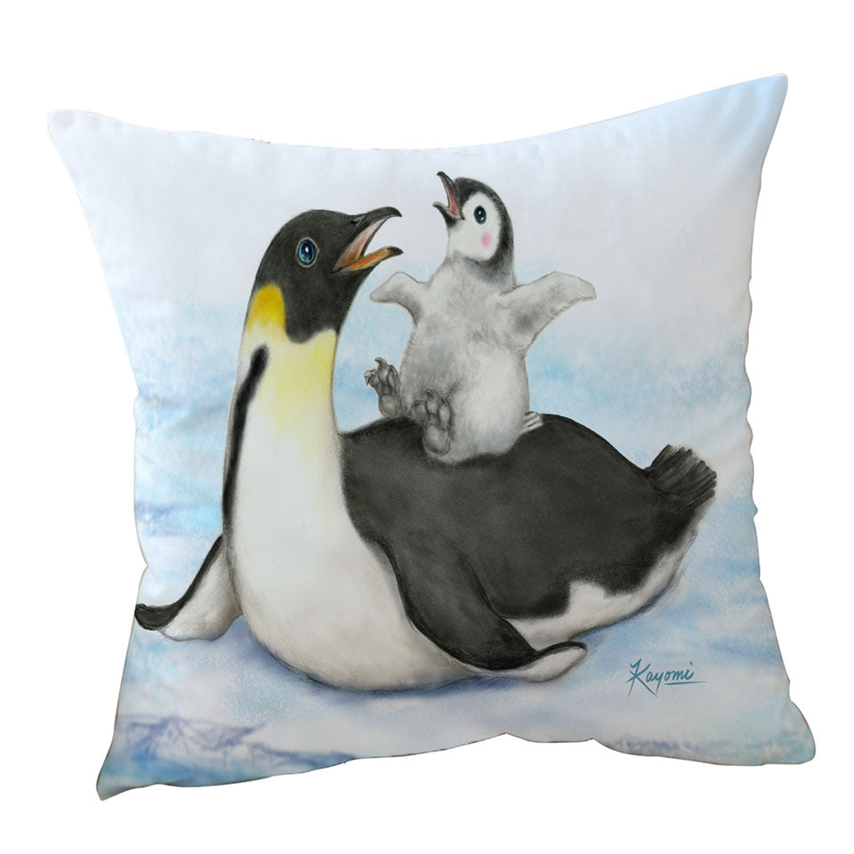 Cute Animal Art Drawings Penguins Cushion Cover