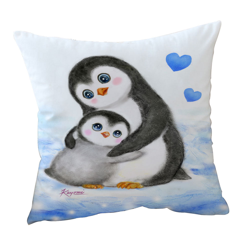 Cute Animal Art Drawings Penguins Cushion Covers Mom and Baby
