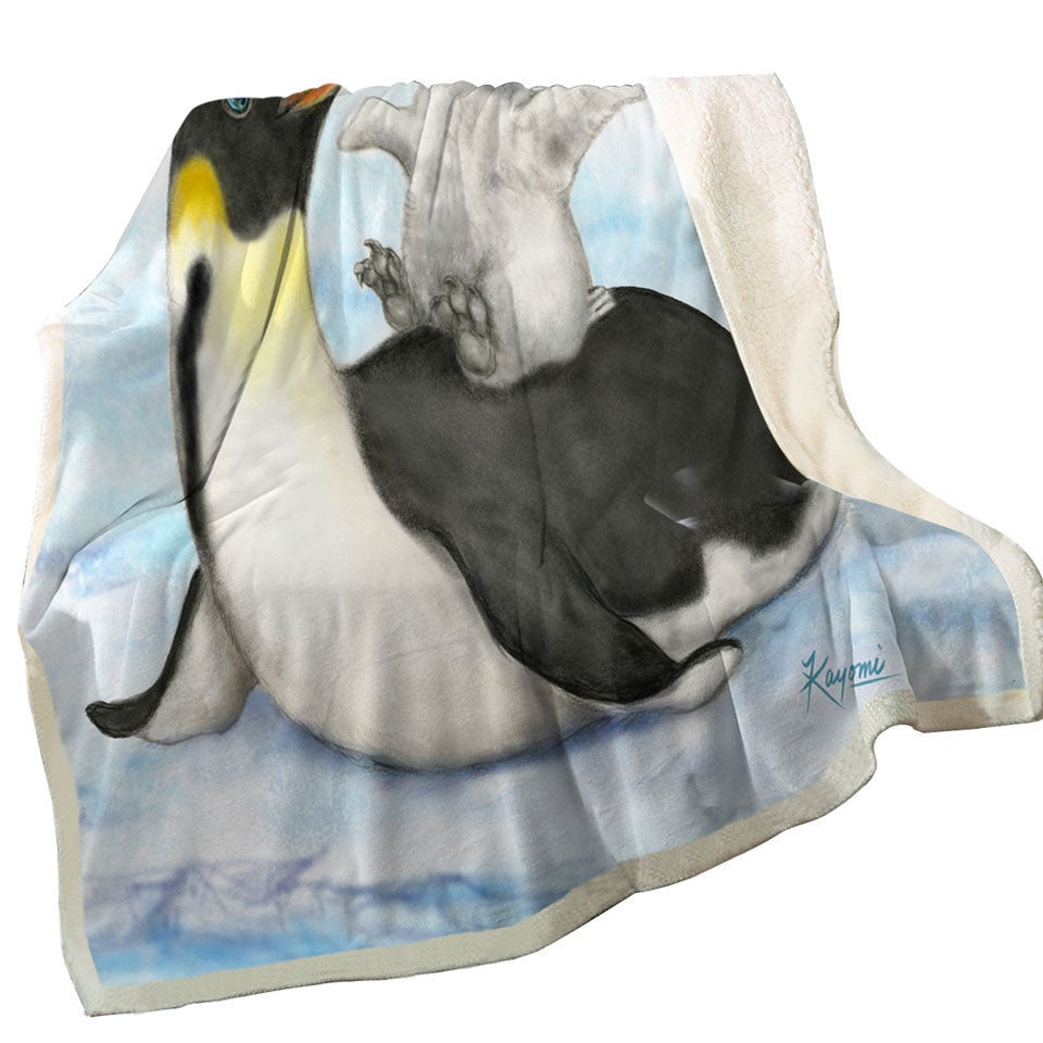 Cute Animal Art Drawings Penguins Decorative Throws