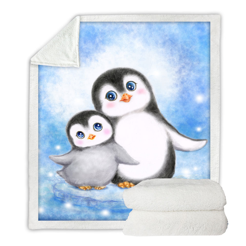 Cute Animal Art Drawings Penguins Fleece Blankets